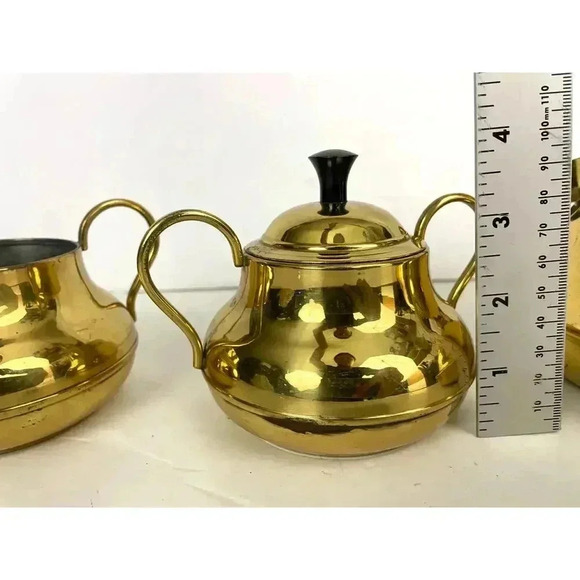 3 PC VTG Brass Pitcher Double Handles Lidded Spout Made in Holland MCM - Picture 3 of 16